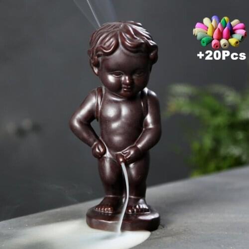 Gift 20Pcs Incense Cones Backflow Incense Burners Home Decor Ceramic Boy Waterfall Decorative Incense Holder Aroma Censer TeaPet