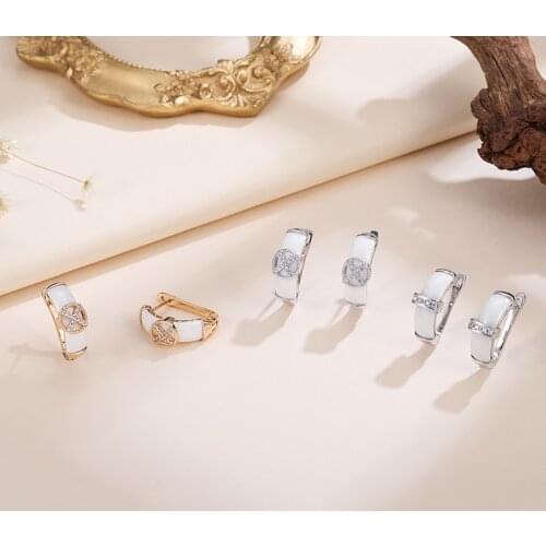 Classic Multiple Ceramic Stud Earrings Copper AAA Cubic Zirconia Plated Simple Korean Heart Earrings For Women Jewelry Gift