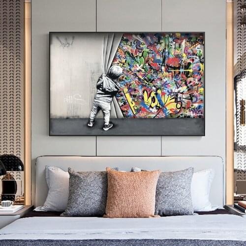 Street Art Pictures Kids Lover Behind The Curtain Graffiti Art Paintings on The Banksy Wall Art Posters and Prints Home Decor