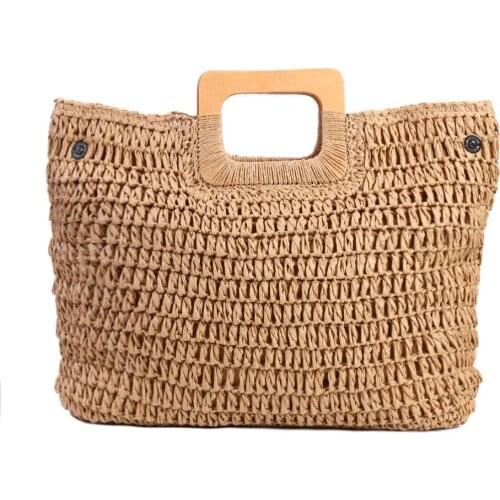 Paper Rope Women Handbags Casual Solid Knitting Fashion Large Capacity Shopping Top-handle Bag for Travel and Vacation