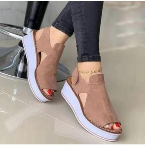 2021 Summer Casual Wedges Women Sandals Fashion Breathable Mid Heel Solid Color Footwear Women Shoes Round Toe Lady Fish Mouth