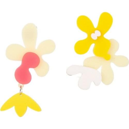 Fashion New Cute Yellow and White Flower Drop Earrings For Women Spring Summer Big Blooming Flowers Acrylic Earrings E20009