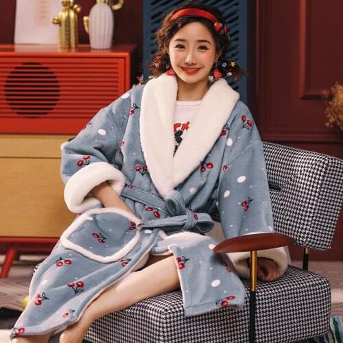 Ladies bathrobe winter thickened nightgown warm plus size women home wear long sleeves new arrival sexy nightwear robe пижама