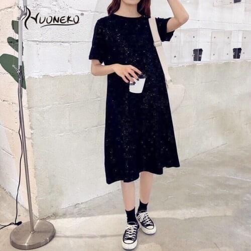 Women Summer Dress Beach Long Chiffon Casual One Size Bronzing Shining Starry Black Sundress Fashion Loose Dress For Women WDR18