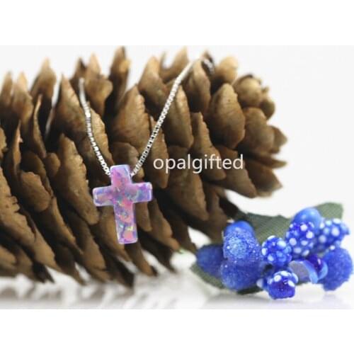 1pc/lot)Free shipping 2020 Fahion 9*12mm Synthetic Opal purple cross pendant with 925 Silver Necklace with wholesale price