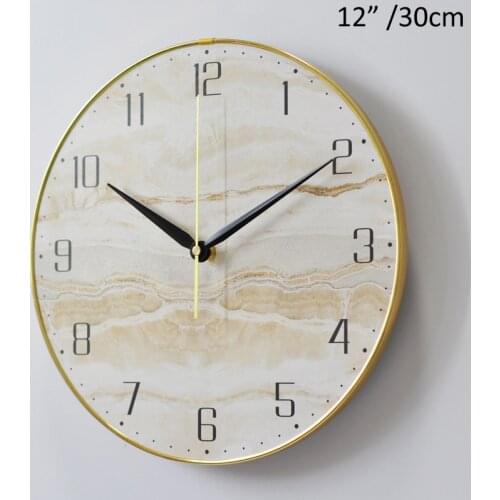 12 inches Gold Circled Marble MDF Wall Clock Modern Home Wall Decorative Stone Effect Laminated Clock 30cm Round Hanging Clock