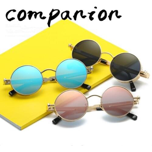 2021 Classic Gothic Steampunk Fishing Sunglasses Luxury High Quality Men and Women Colorful Round Metal Frame Sunglasses UV400