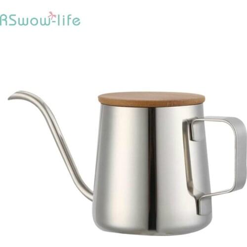 350ML Wooden-Capped Coffee Pot 304 Stainless Steel Hand-Flushed Narrow Spout Office Home Supplies Portable Travel Water kettle