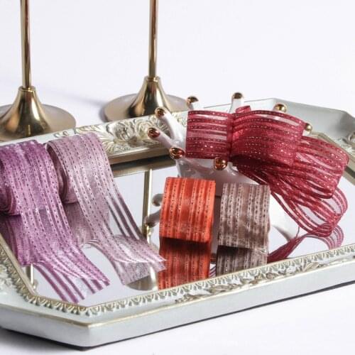 5 yards Glitter Silver Line Jumper Striped Snow Organza Satin Ribbon for DIY Bowknot Clothing Material Gift Packaging Ribbons