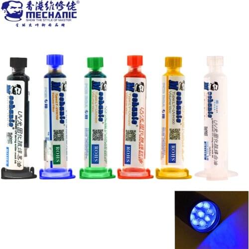 MECHANUC 6pcs 6 color UV Curable Solder Mask+ needles+UV lamp Mask 10CC for PCB Circuit board protect Soldering Paste Flux oil