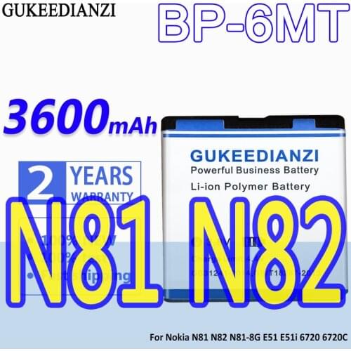High Capacity GUKEEDIANZI Battery BP-6MT 3600mAh For Nokia N81 N82 N81-8G E51 E51i 6720 6720C BP 6MT