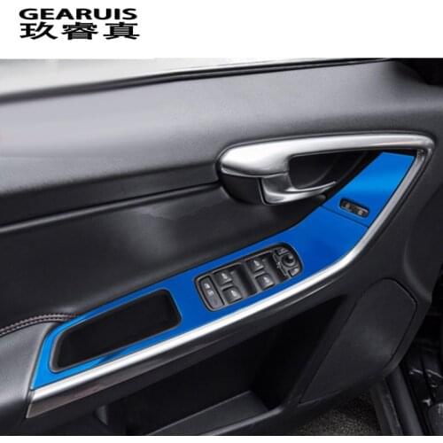 Car styling door armrest panel cover trim window glass lift buttons frame sticker for Volvo XC60 S60 V60 auto Accessories LHD