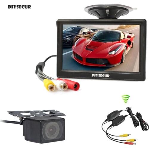 DIYSECUR Wireless 5" TFT LCD Car Monitor Suction Cup and Bracket + IR Night Vision Rear View Car Camera Parking System