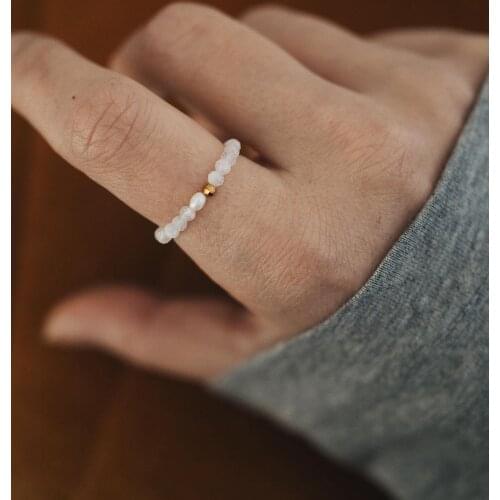 Bohemian Handmade Natural Stone Rings Women with Stainless Steel Bead Multi Color Stretch Rope Christmas Gift Ring Adjustable