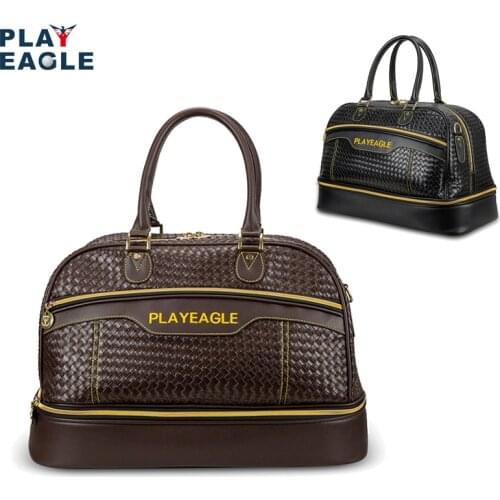 Large Capacity PU Leather Golf Boston Bag Black Color Golf Clothing Bag with Separate Golf Shoes Bag Embroidery Logo
