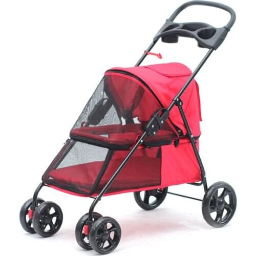 Four Wheel Small Pet Stroller Carrier for Little Dog and Cats Super Light and Breathable Oxford Pet Strollers Bearing 15KG