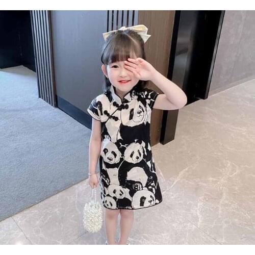 Cultiseed Baby Girls Summer Short Sleeve Hanfu Dress Children Kids Chinese Style Cheongsam Tang Cartoon Animal Print Gowns Cloth