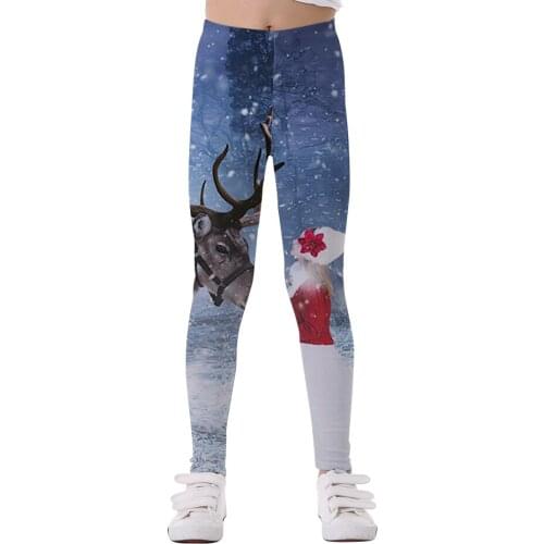 LOVE SPARK Kids Casual Running Pants Christmas Father Blue Green Printing Full Length Workout Childrens Leggings