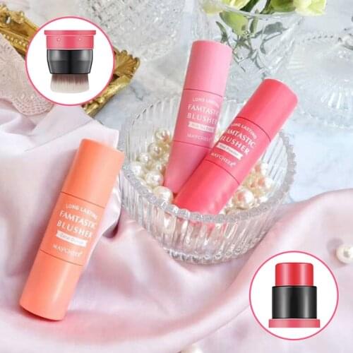 Double-headed Blush Stick With Brush 3-color Moisturizing Face Powder Blusher Face Brighten Rouge Stick Peach Creamy Blush Make