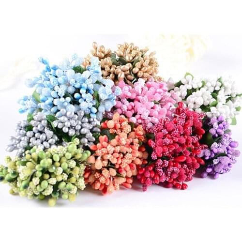 12PC Stamen Sugar Handmade Artificial Flowers Cheap Wedding Decoration DIY Wreath Needlework Gift Box Scrapbooking Fake Flower