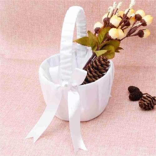 Flower Girl Basket – White Flower Basket, Wedding Basket Cute Petals Decoration Processions, Holder Matrimony Wedding Rose J6C3