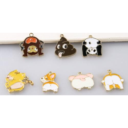 Cute Cartoon Feces Dog Panda Monkey Tiger Charms Handmade Craft Metal Charms for Keychains Earring DIY Jewelry Making