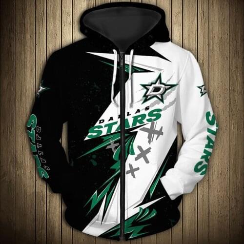 Dallas mens Casual 3D Zipper Hoodie Graffiti Geometric Letters Stars Black And White Stitching Design Printing Stars Sweatshirt