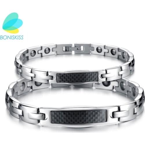 Boniskiss Stainless Steel Mens & Womens Health Energy With Magnetic Stone Bracelet Female Bracelets Bangles Jewelry For Lovers