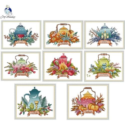 Teacup Pattern Series Cross Stitch Kits 14CT 11CT Count Canvas Printed Embroidery Needlework Sewing Set Home Decoration Painting