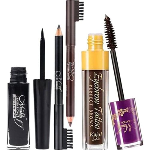 4pcs Set Eyeliner Eyebrow Mascara Dye Eye Brow Gel Brows