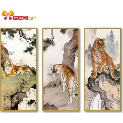 Cross stitch kits Embroidery needlework sets 11CT water soluble canvas patterns 14CT Animal style tiger -NCMA148