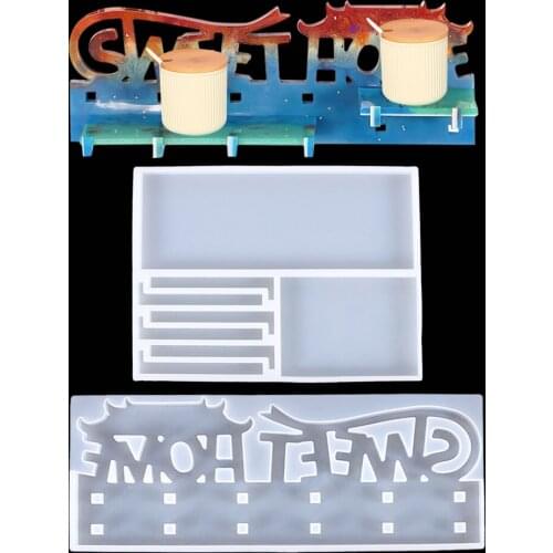 Wall Mounted Shelf Silicone Epoxy Resin Mold Good Luck Sweet Home Hook Plate Jewelry Storage Display Rack DIY Home Decoration