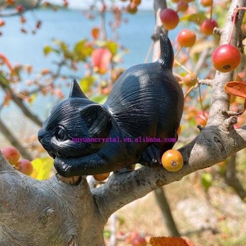 Natural Crystal Cat Carved Obsidian Animal Cat Crystal Figurines Aesthetic Room Decor Feng Shui Healing Crystals Reiki Gift