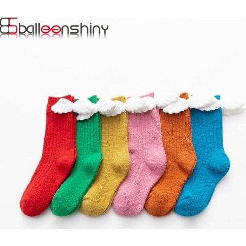 Balleenshiny New Childrens Socks Coral Fleece Warm Baby Tube Socks Cute Angel Wings Student Socks Newborn Kids Socks Cotton