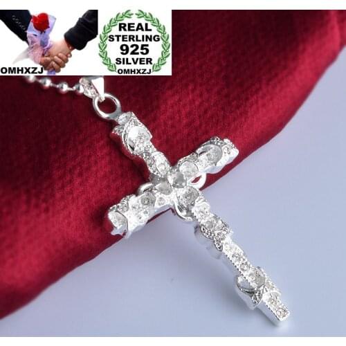 OMHXZJ Wholesale Personality Fashion OL Woman Girl Party Wedding Gift Silver Cross Beads Chain 925 Sterling Silver Necklace NC06