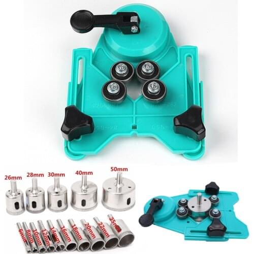 16PCS 4-83mm Drill Chuck Vacuum Base Sucker with 6-50mm Diamond Coated Glass Drill Bit Fit Tile Glass Hole Saw Openings Locator