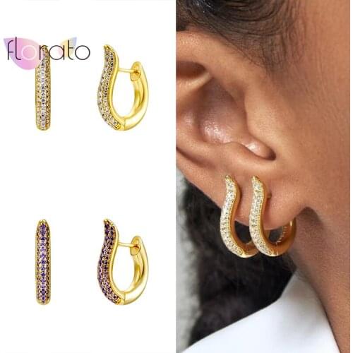 925 Sterling Silver Ear Buckle Colorful Zircon Circle Hoop Earrings for Women U Shape Huggies Ear Buckles Earring Jewelry Gift