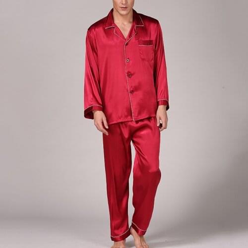 Silk Satin Men Pajamas Set Fashion Sleepwear Solid Color Long Sleeve Suit Casual Pyjama Autumn Elastic Homewear