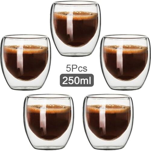250ML Double Wall Glass Cup Transparent Handmade Heat Resistant Tea Drink Cup MINI Whisky Cup 100 centigrade Espresso Coffee Cup