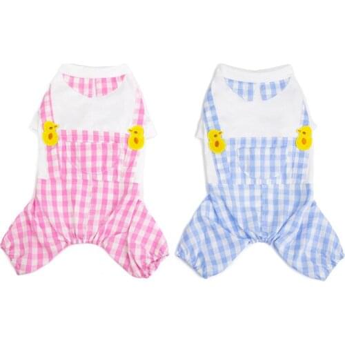 Spring Summer New Jumpsuit for Dogs Pet Dog Cute Plaid Four-legged Rompers Pink Blue