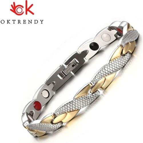 Twisted Power Therapy Magnetic 4 in 1 Health Care Elements 316L Stainless Steel Bracelets & Bangles for Women Accessories