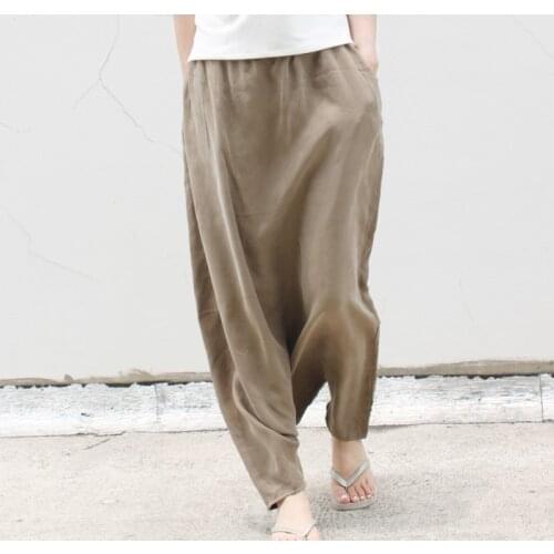 Hanging crotch pants culottes pants loose plus size silk cupro female, 022111