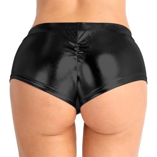 Womens Pole Dance Rave Shorts Fashion Shiny Faux Leather Low Waist Hot Shorts Pants for Dancing Raves Music Festivals Costumes