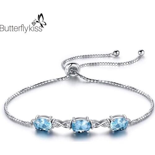 BK Sky Blue Nano Topaz Bracelets For Women Girl Adjustable Real 925 Sterling Silver New Trendy Promise Female Gifts Jewelry