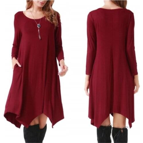 Spring Summer 2021 Women Cotton Dress Fashion Long Sleeve Black Streetwear Pocket Solid Irregular Loose Plus Size Casual Dresses