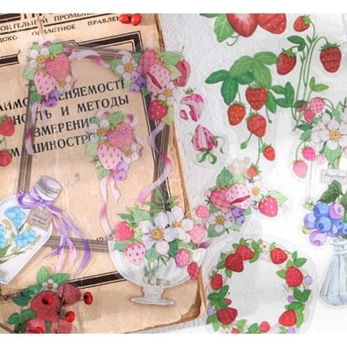 15pcs/Pack Strawberry Forest Tea Party Series Plant Handbook Decoration Material Stickers