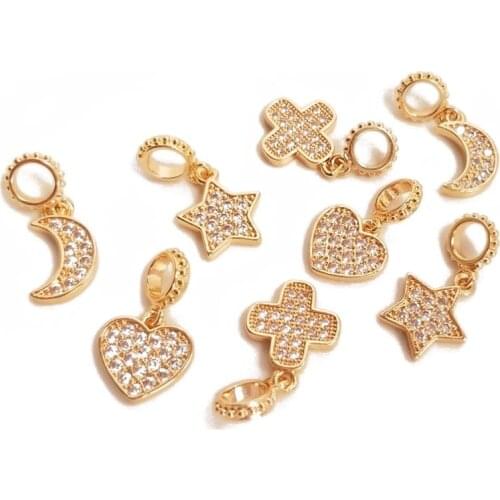 2PCS 14k Gold Plated Love Star Moon Necklace Pendant zircon Bracelet Findings Charms for Jewelry Making DIY Copper Accessories