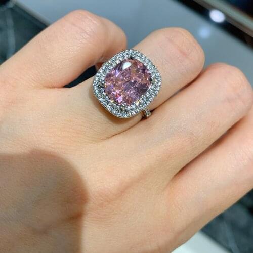 2020 Fashion 10*12MM 8CT Square Cut Citrine Pink Gemstone Rings For Women Wedding Festival Birthday Fine Jewelry Gifts