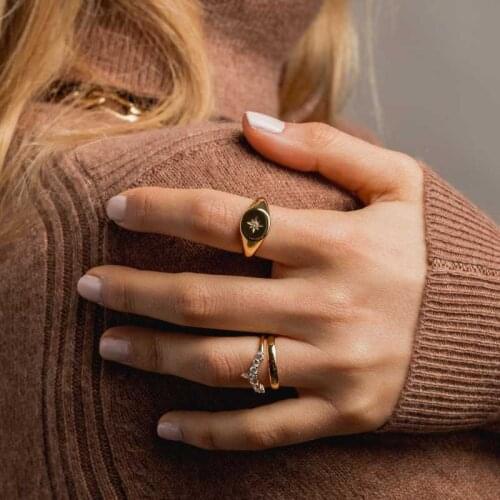 2021 Small Gold Color Rings for Girls Zirconia Star Tarnish Free Jewelry for Women Stainless Steel Ring Sets Mom Friends Gift