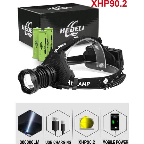 300000 glare xhp90.2 led headlight xhp90 high power head lamp torch usb 18650 rechargeable xhp70 head light xhp50 zoom headlamp